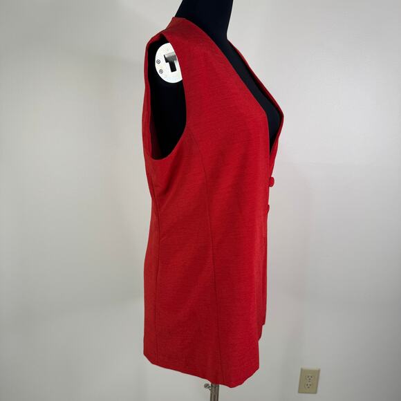 Vintage 90s Tailored Texture: Red Linen Blend Longline Vest - Quiet Confidence! - Picture 10 of 16